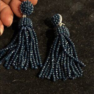 J. Crew Midnight Blue Beaded Tassel Earrings